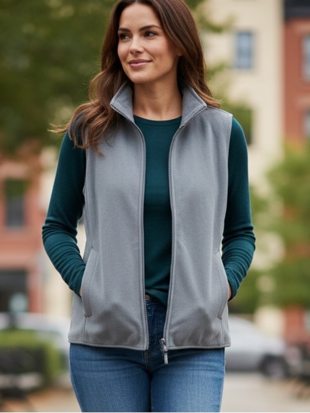 Lands' End Slate Gray Fleece Vest